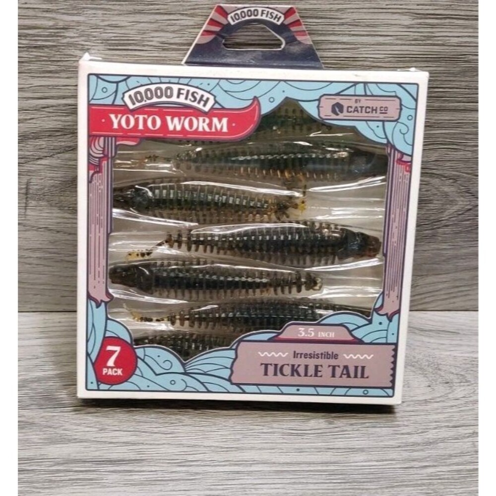 10,000 Fish Yoto Worm 3.5" Green Pumpkin Craw 7-Pack Bass Fishing Lures